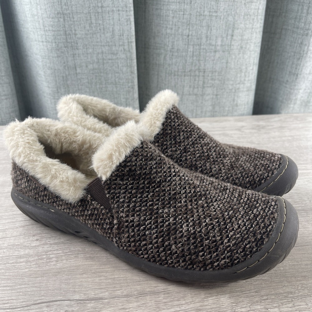 Jambu Slip-On Clog Outdoor Slippers Willow Knit Faux Fur Women 11M Marbled Brown